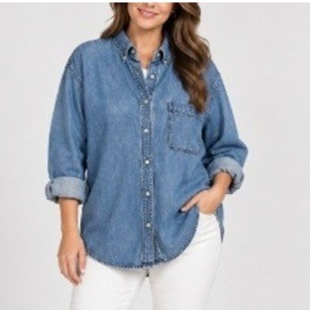 Wrangler Hero Women's Blue Oversized Vintage Denim Button Down Shirt Size XL